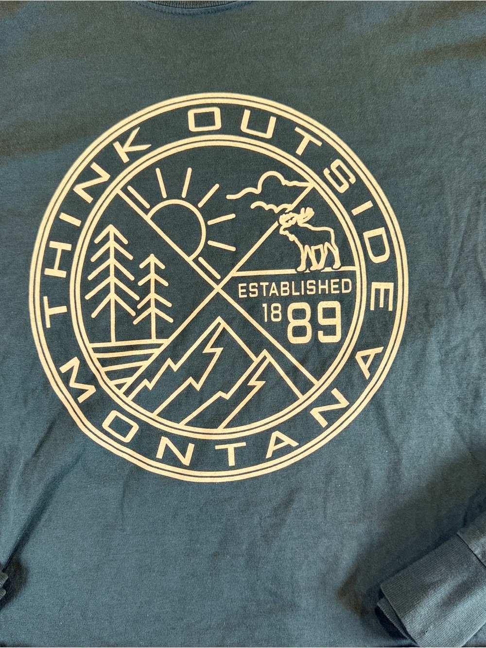 Montana‎ Think Outside Graphic Long Sleeve Tee Womens L Forest Green Crop Nature - Picture 3 of 8